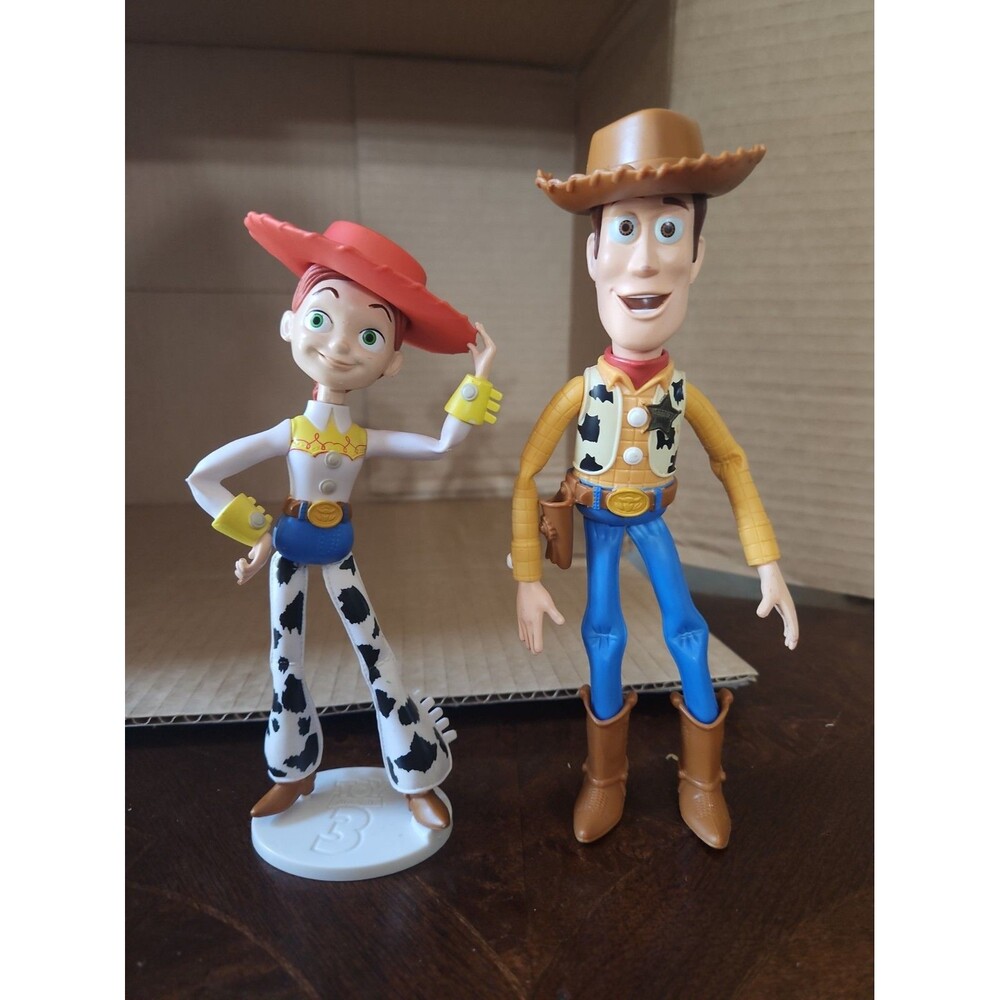 Disney Pixar Toy Story 3 Woody & Jessie figures W/Hats. Jessie Has Stand Posable